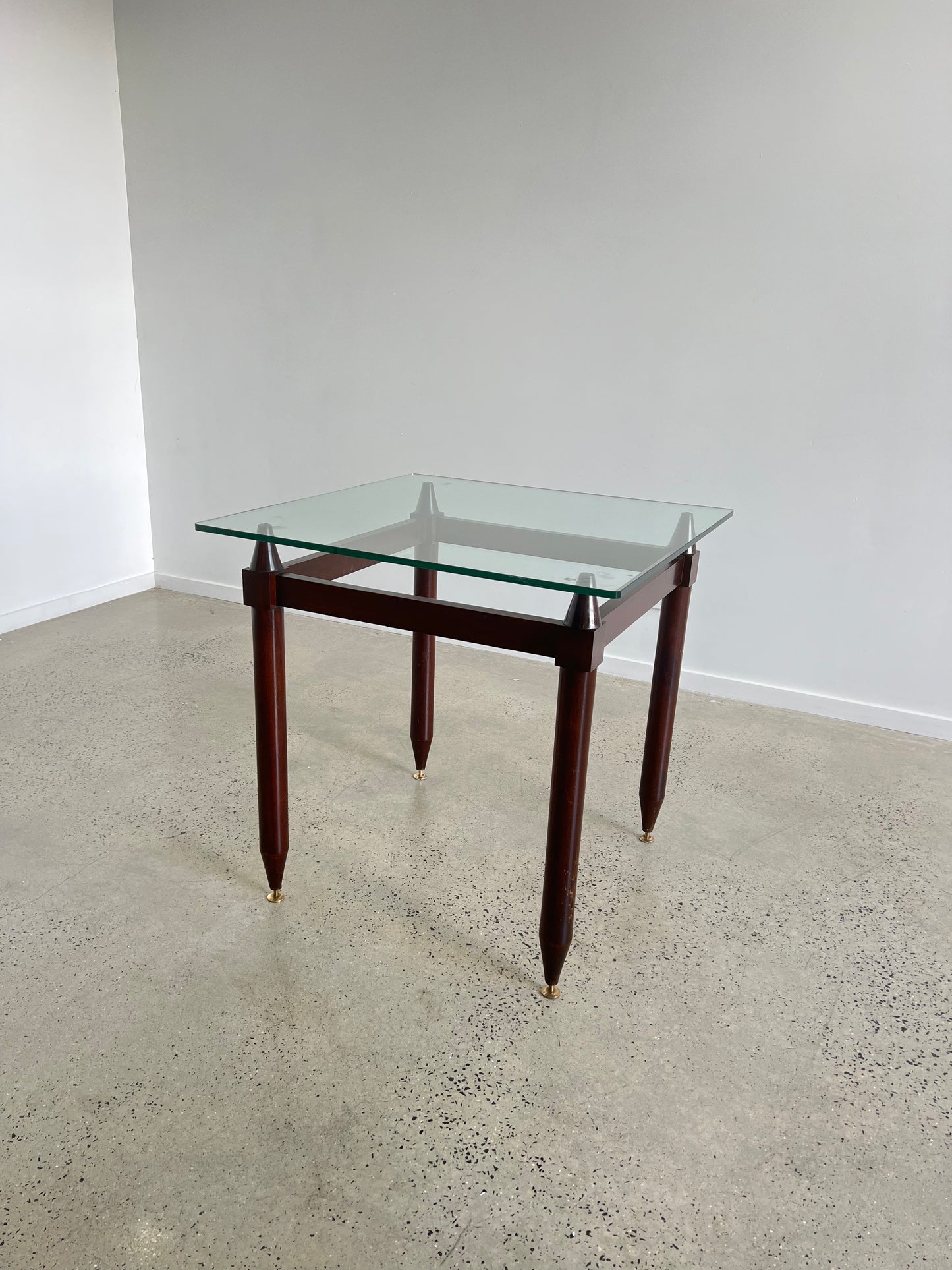 Square Glass and Teak Wood Mid Century Modern Table, 1950s