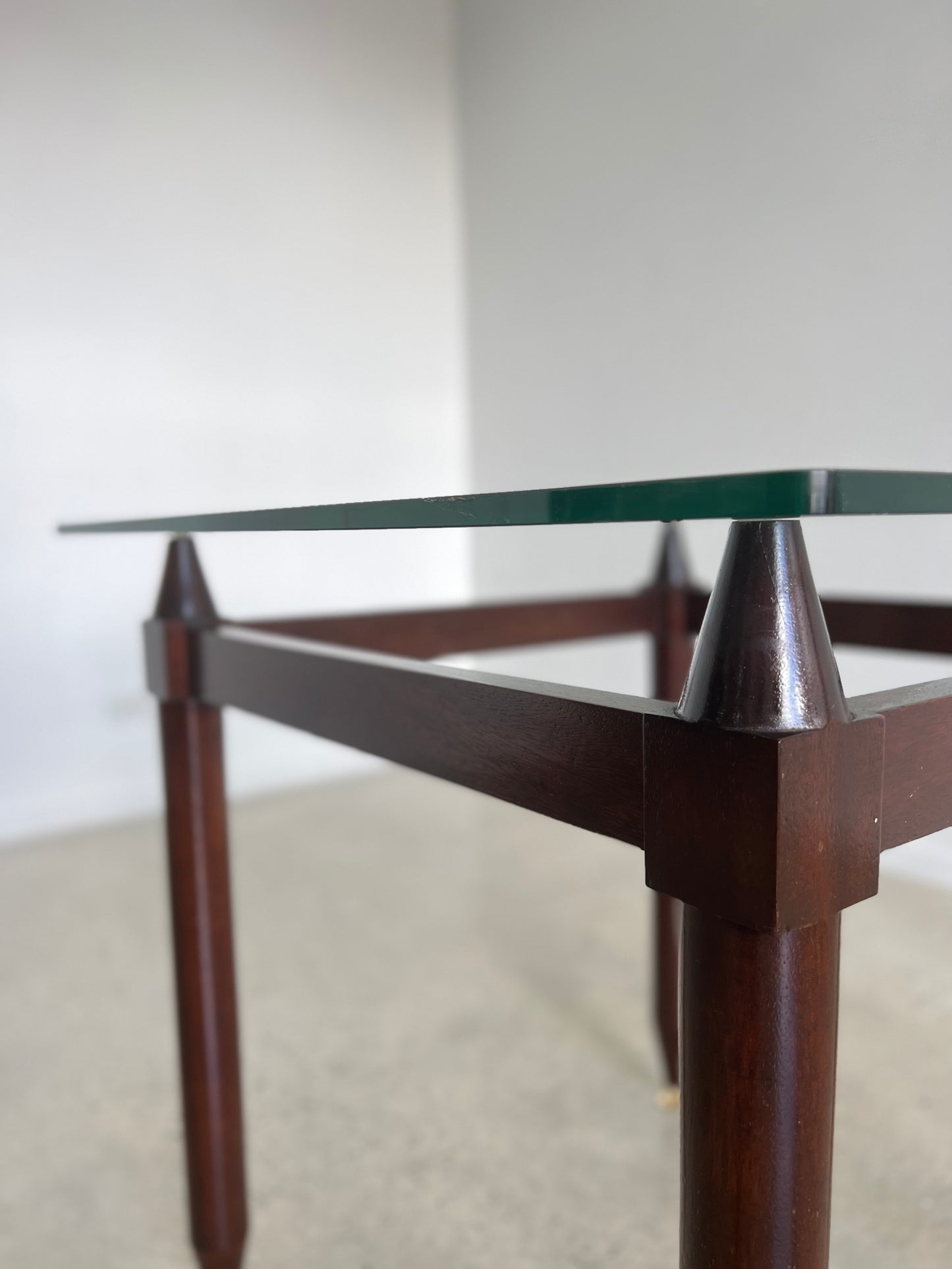 Square Glass and Teak Wood Mid Century Modern Table, 1950s