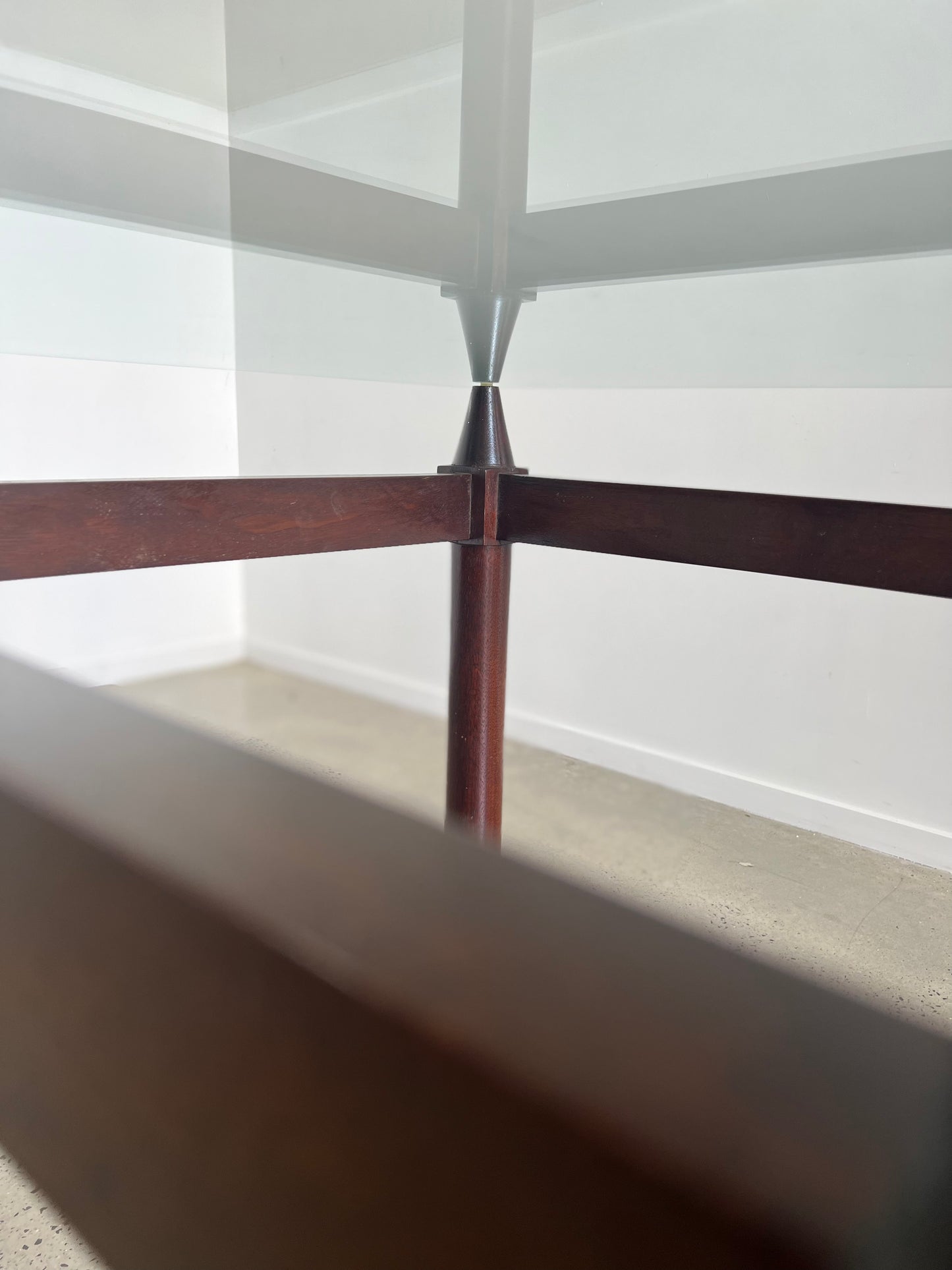 Square Glass and Teak Wood Mid Century Modern Table, 1950s