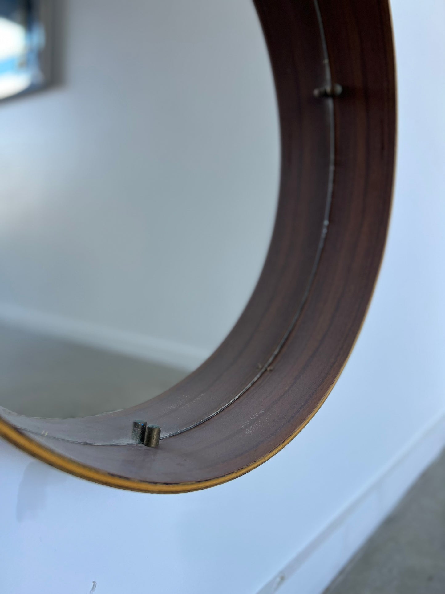 Mid Century Modern Italian Round Wall Mirror with Rosewood Frame, 1950s