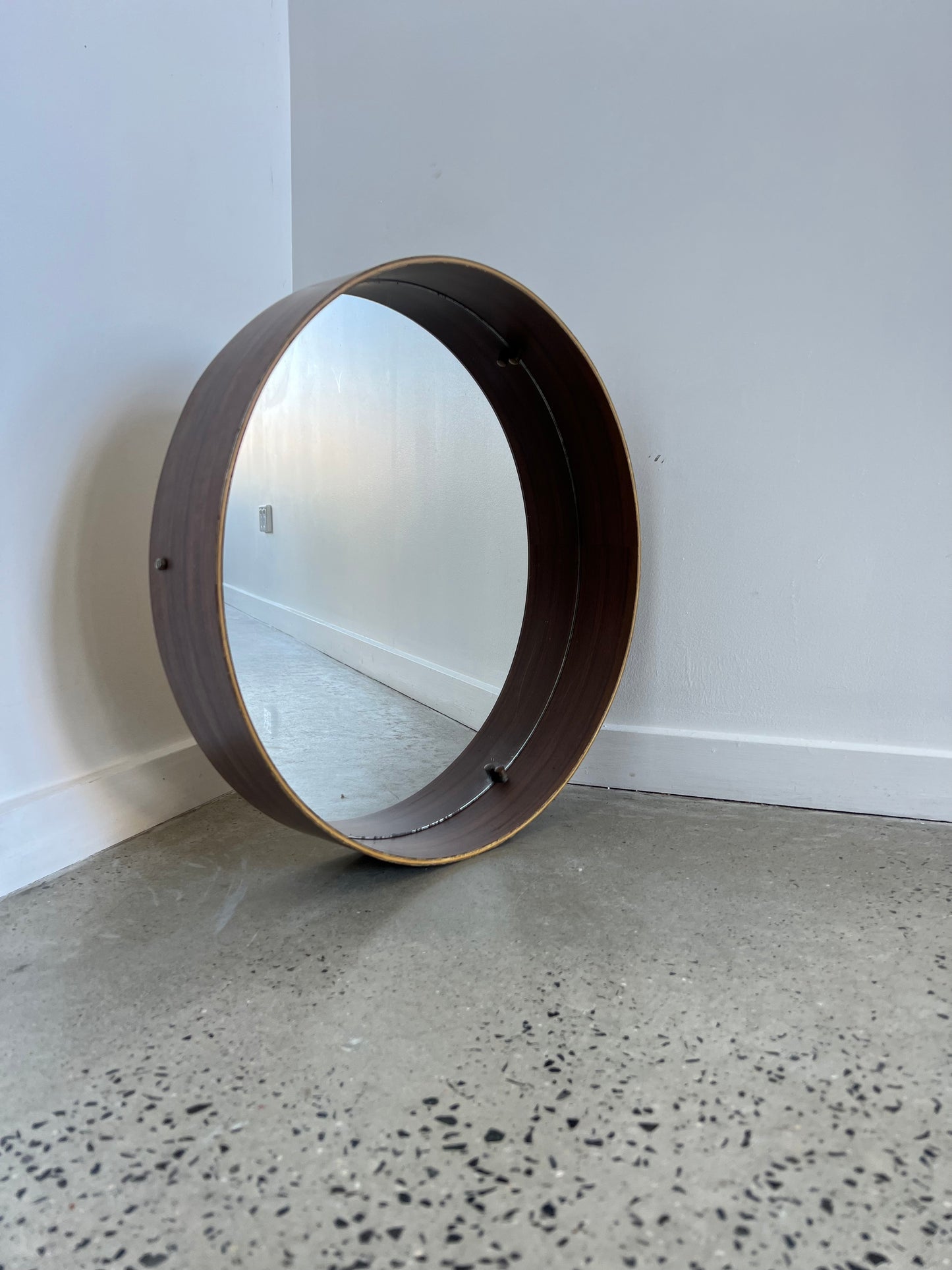 Mid Century Modern Italian Round Wall Mirror with Rosewood Frame, 1950s