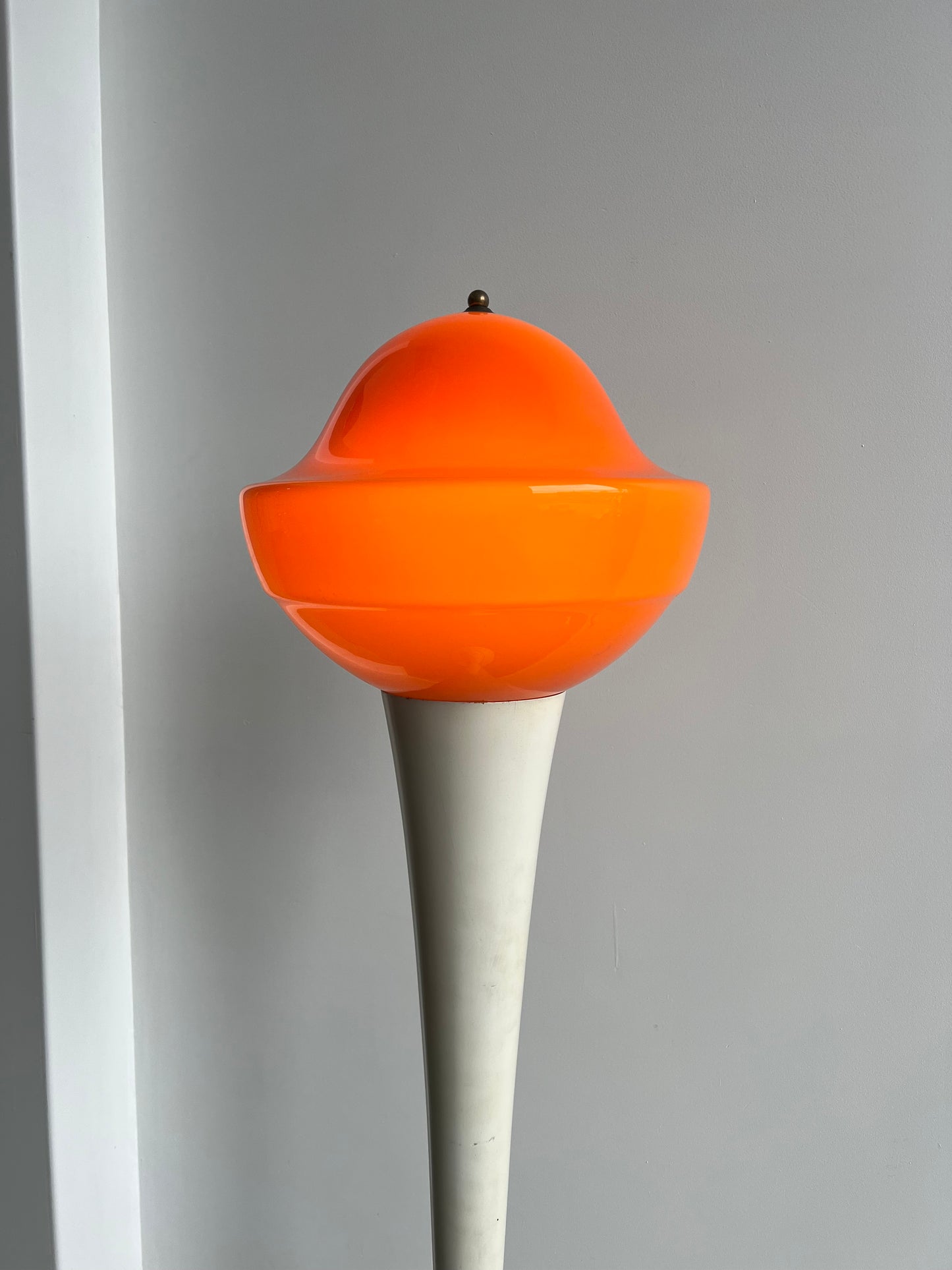 Space Age Floor Lamp in Orange Murano Glass and Wood, 1970s