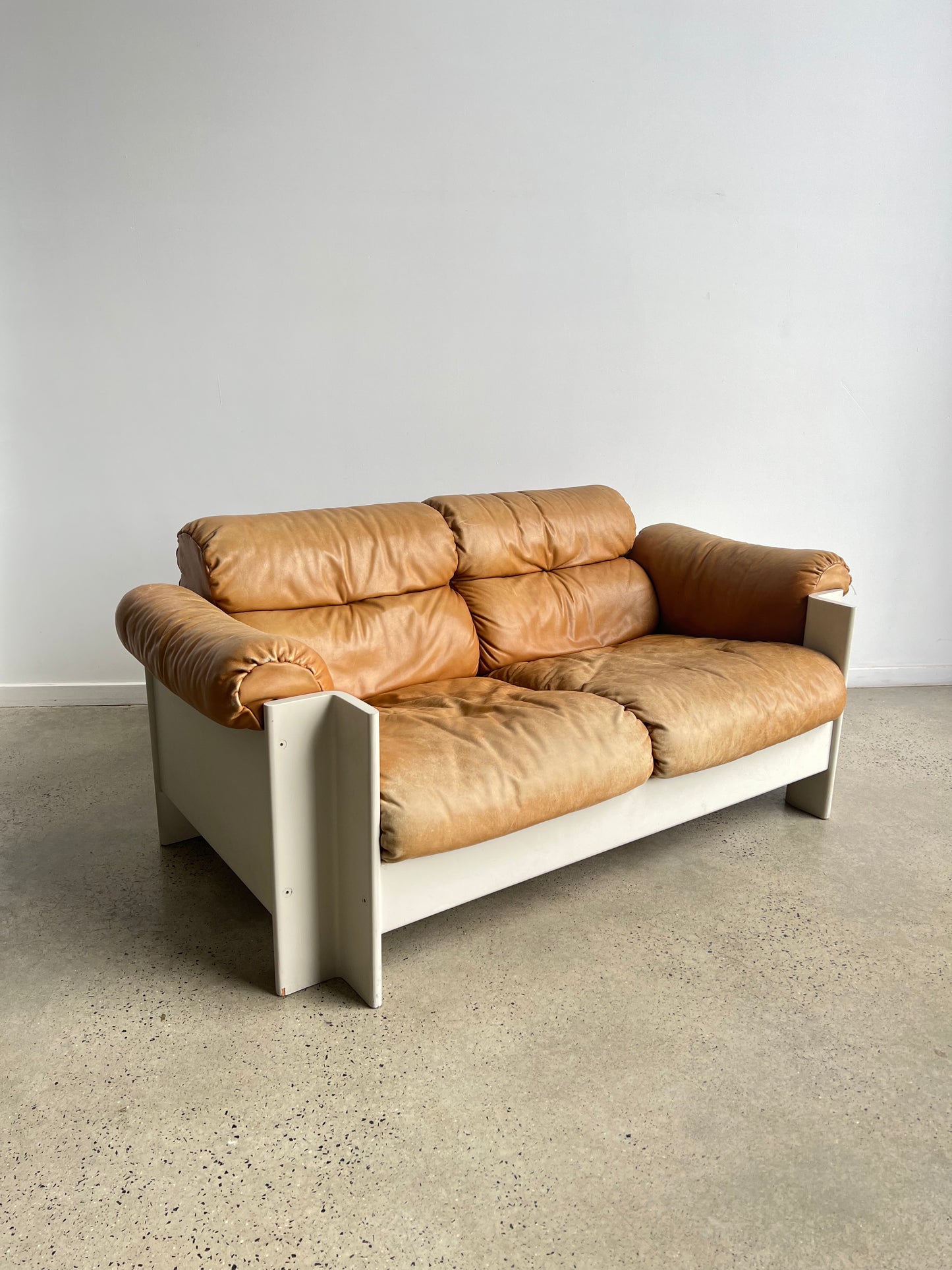 "Zelda" by Sergio Asti for Poltronova Sofa Set of Two Cognac Leather, 1960s