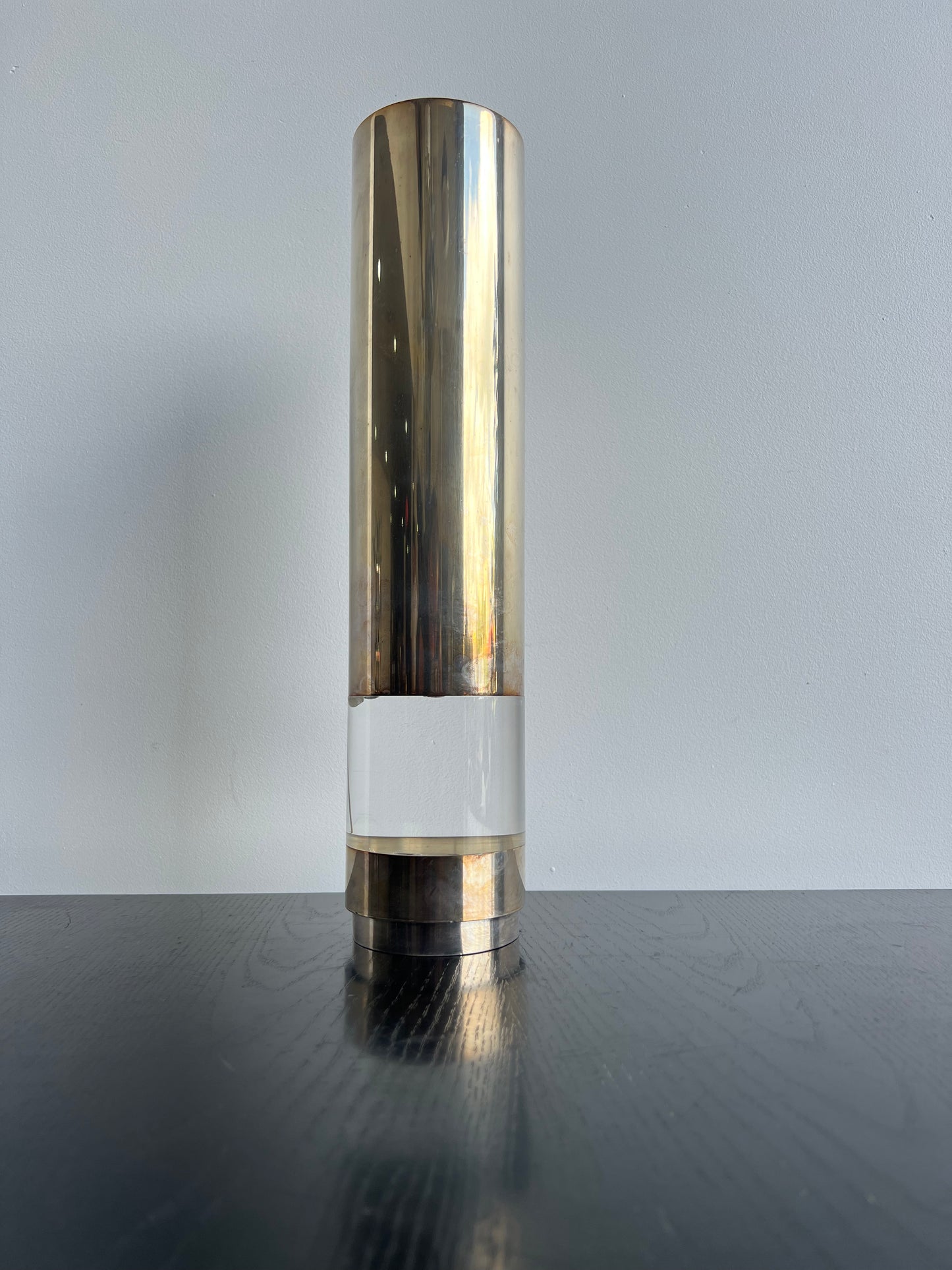 Silvered Metal Cylindrical Table Lamp by Sabattini for Christofle, 1970s