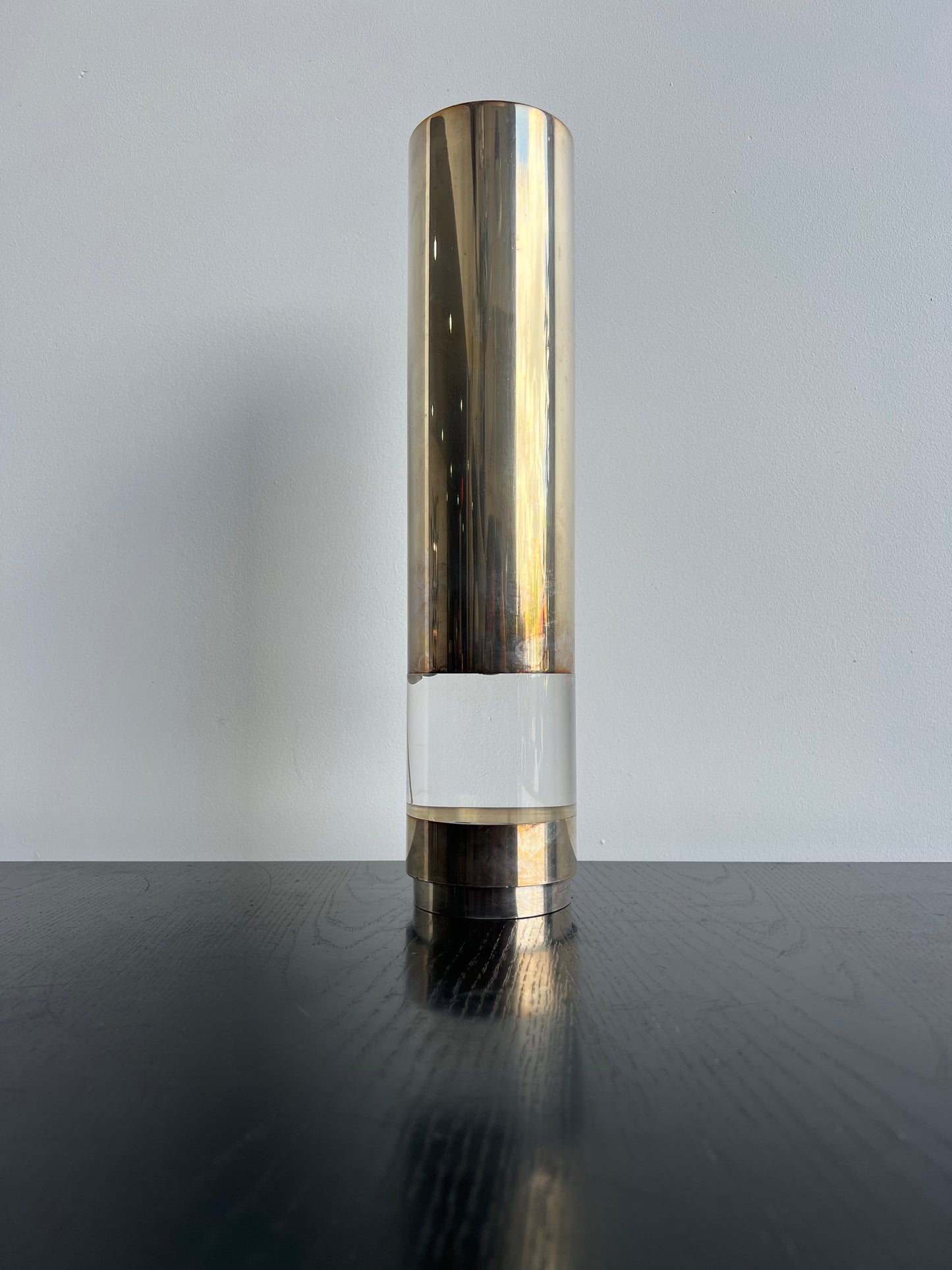 Silvered Metal Cylindrical Table Lamp by Sabattini for Christofle, 1970s