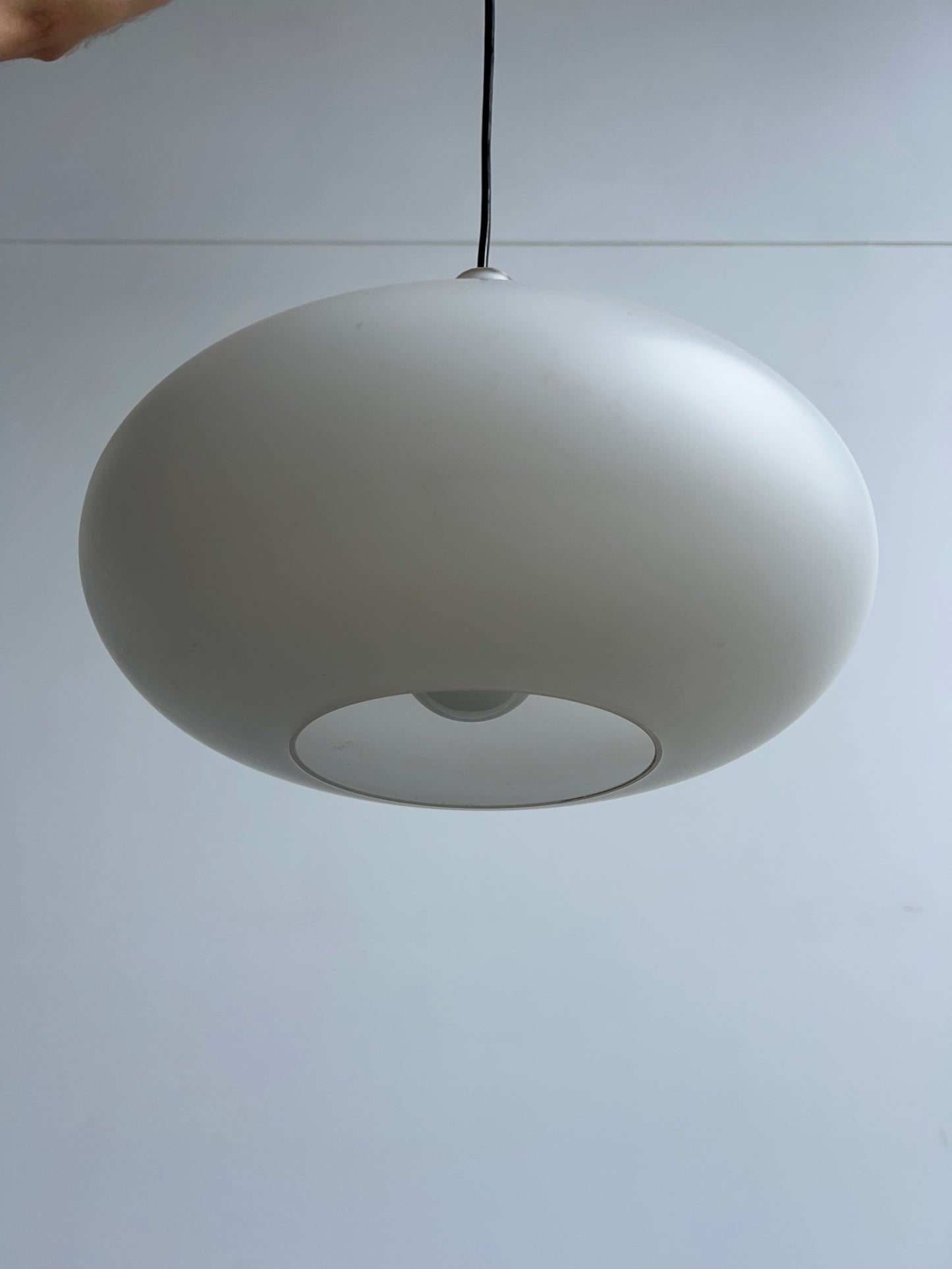 White Glass Pendant Light Space age 1980s