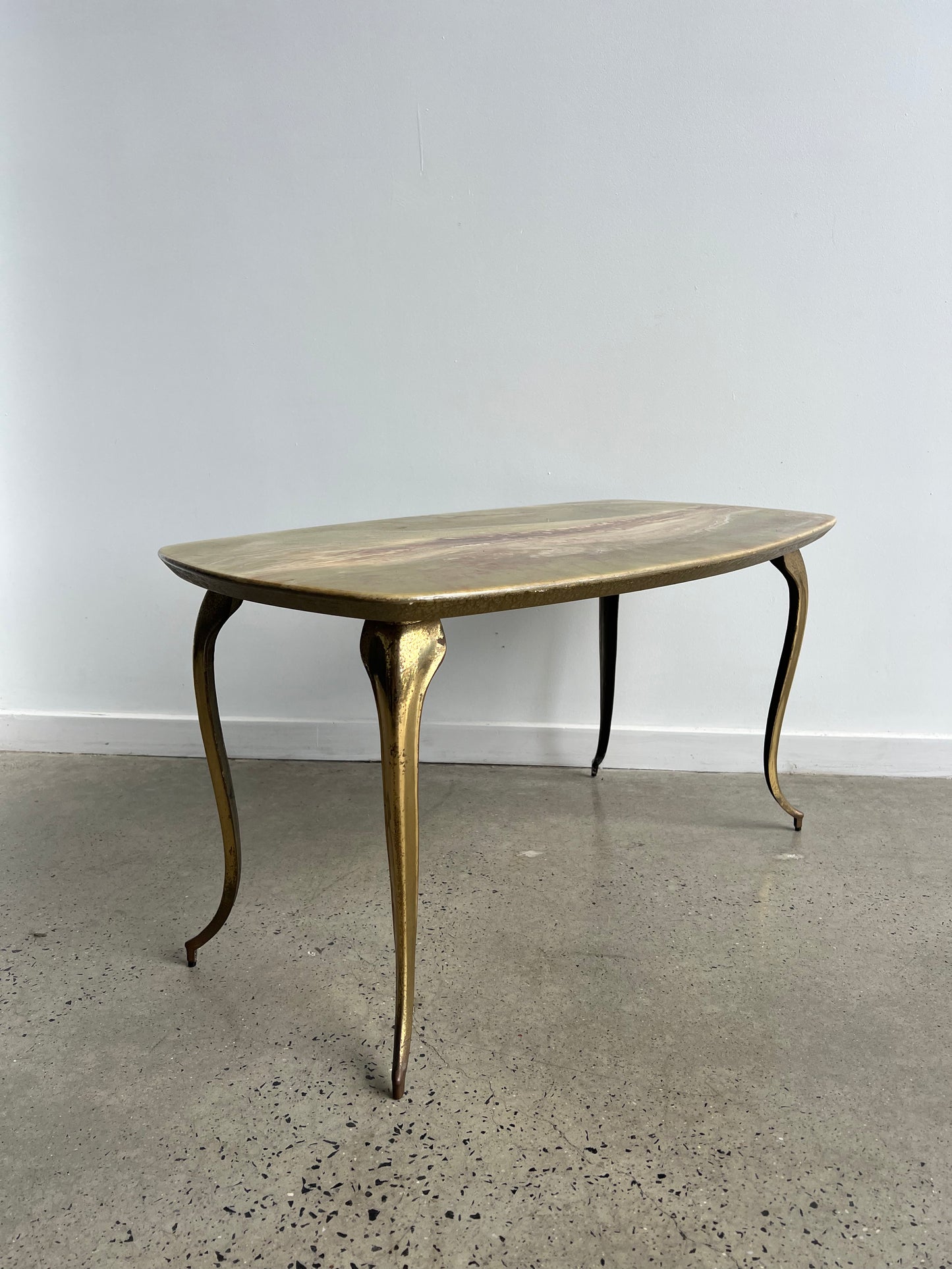Mid Century Brass Base and Resin Top Italian Coffee Table, 1960s