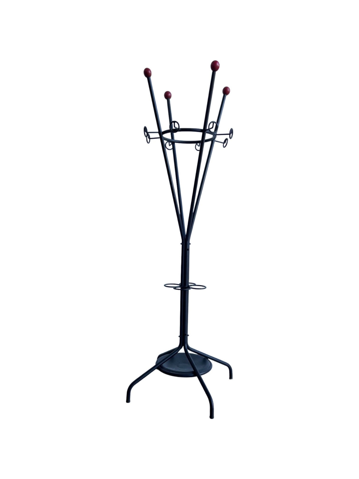 Italian Black Metal and Red Timber Coat Hanger, 1980s - Lumini Collections