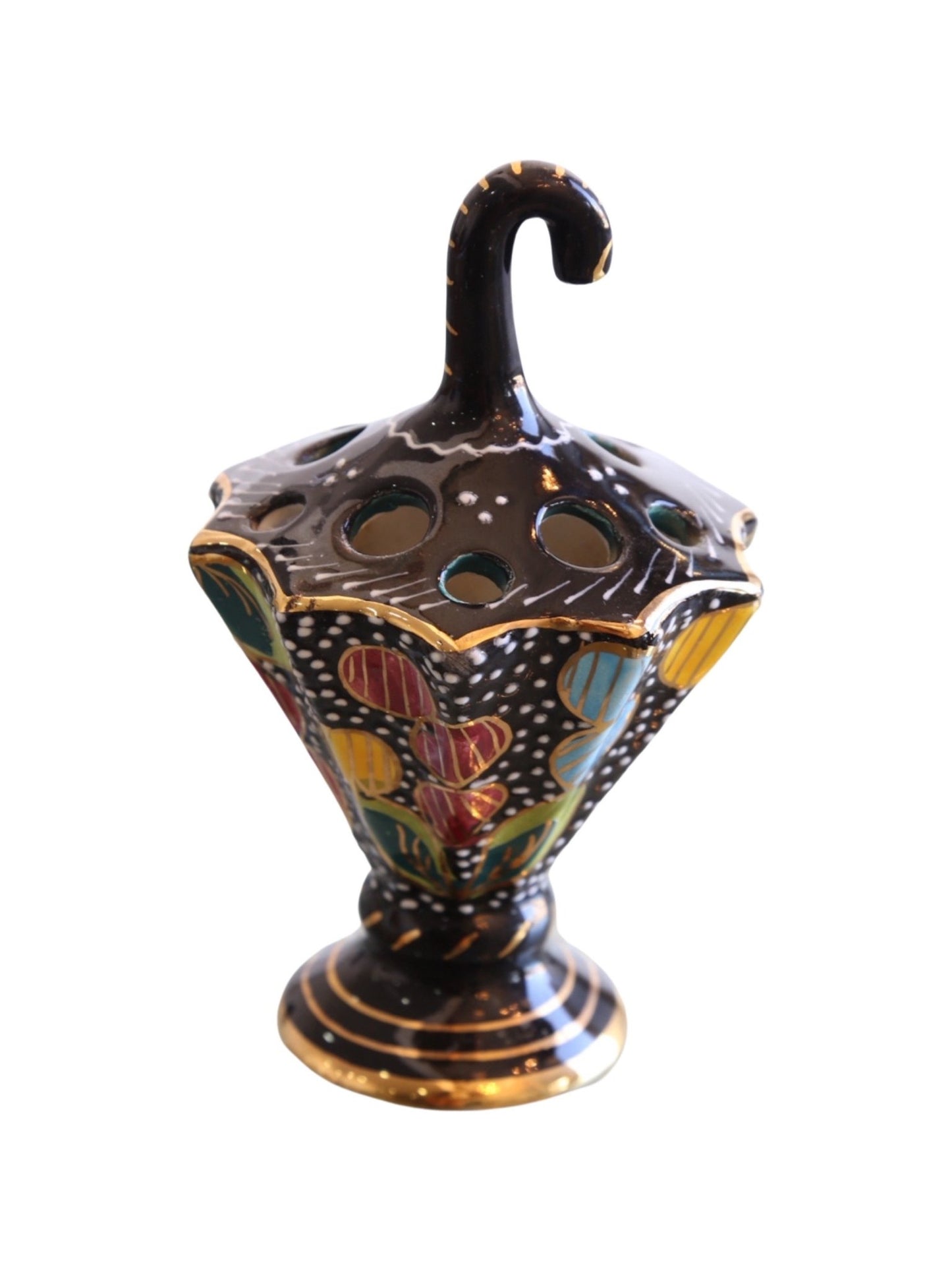Italian Hand - Painted Umbrella Form Vase, Deruta, 1960s - Lumini Collections