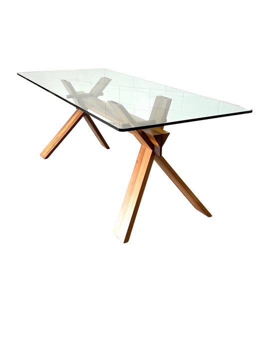 Italian Mid - Century Walnut and Glass Piana Table, 1980s - Lumini Collections