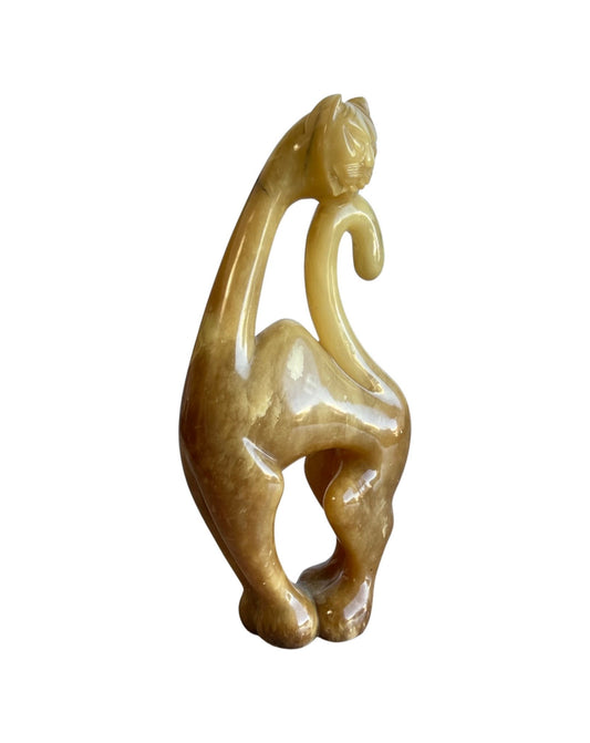 Italian Vintage Amber Onyx Cat Sculpture, 1970s - Lumini Collections