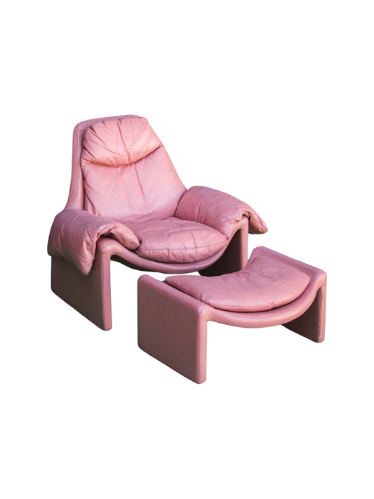 "P60" by Vittorio Introini for Saporiti Italia, Pink Leather Chair, 1962