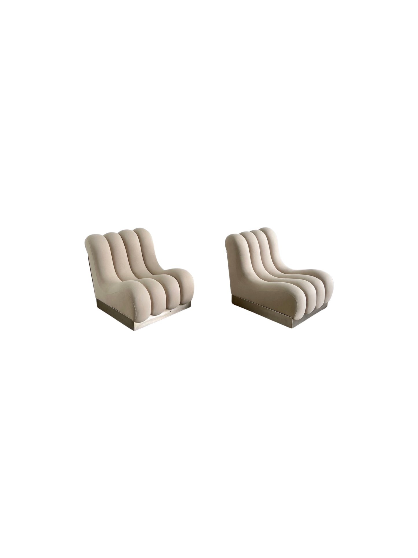 Italian Modular Sofa Chairs in Cream Fabric and Metal Base, 1970s