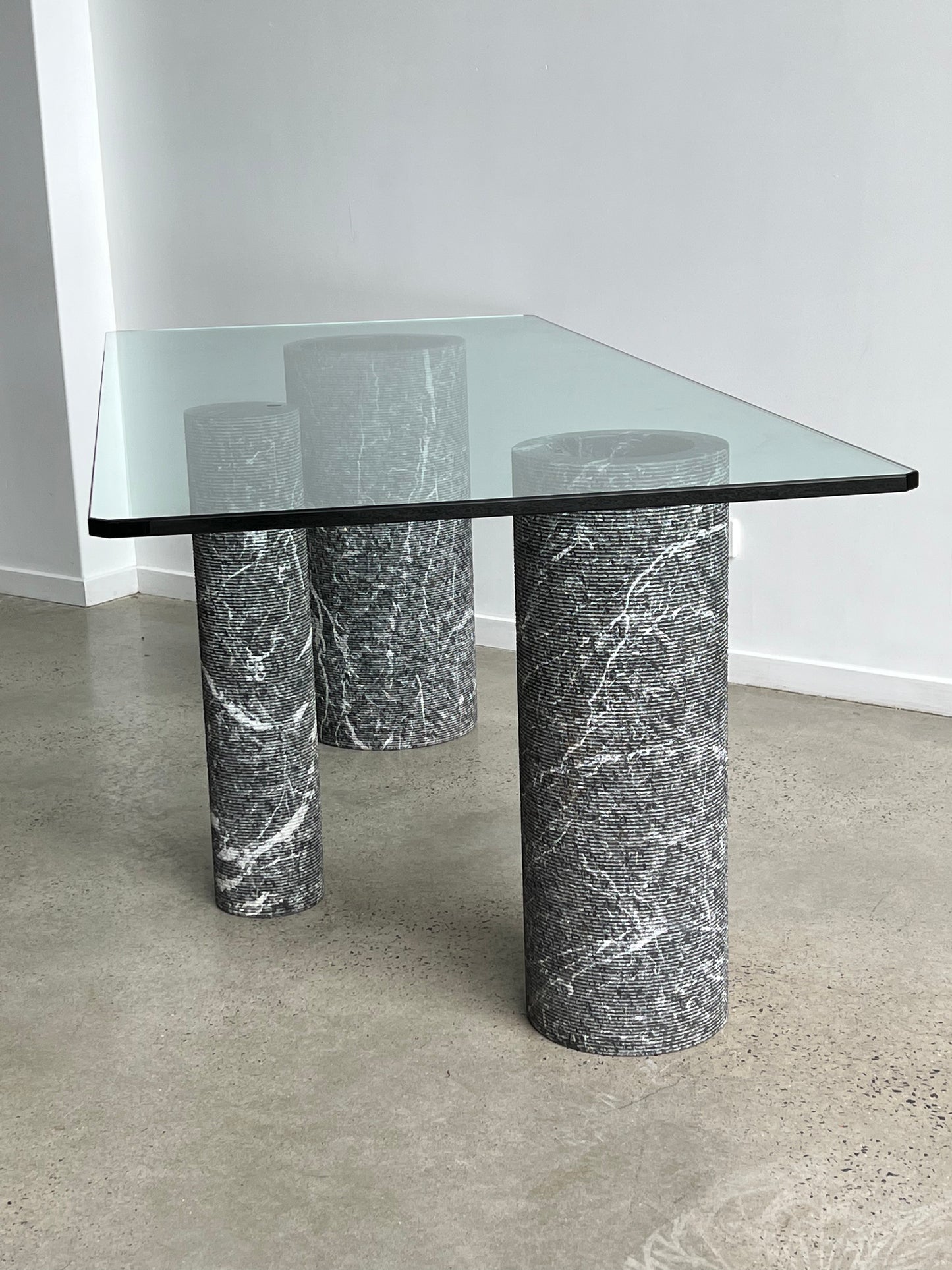 Vignelli marble and glass top dining table 