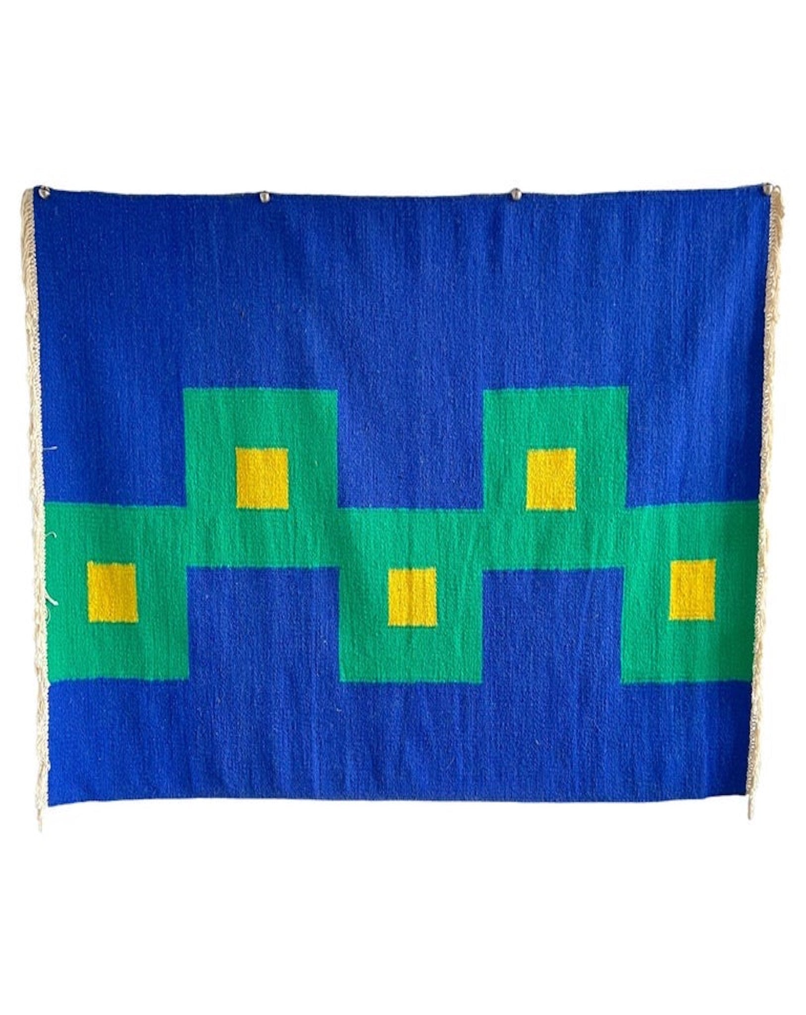 "Medez" by Tisca Italian Carpet in Pure Blue and Yellow Wool, 1973 - Lumini Collections