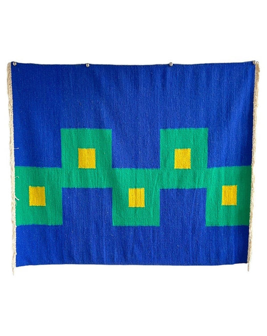 "Medez" by Tisca Italian Carpet in Pure Blue and Yellow Wool, 1973 - Lumini Collections