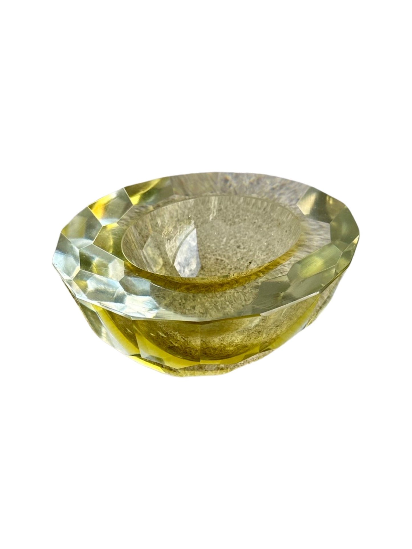 Murano Round Light Yellow Colour thick Glass Ashtray, 1970 - Lumini Collections