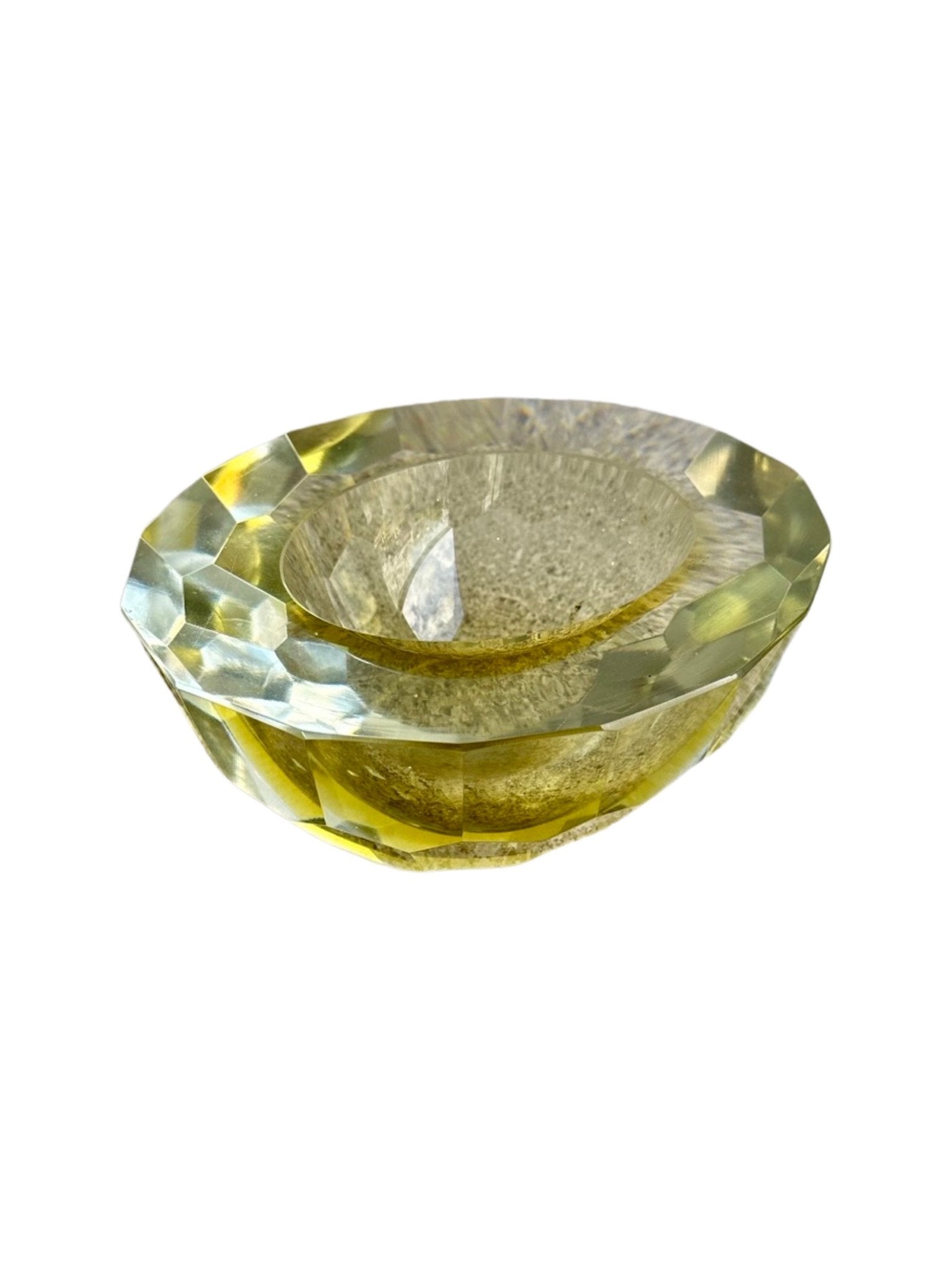Murano Round Light Yellow Colour thick Glass Ashtray, 1970 - Lumini Collections