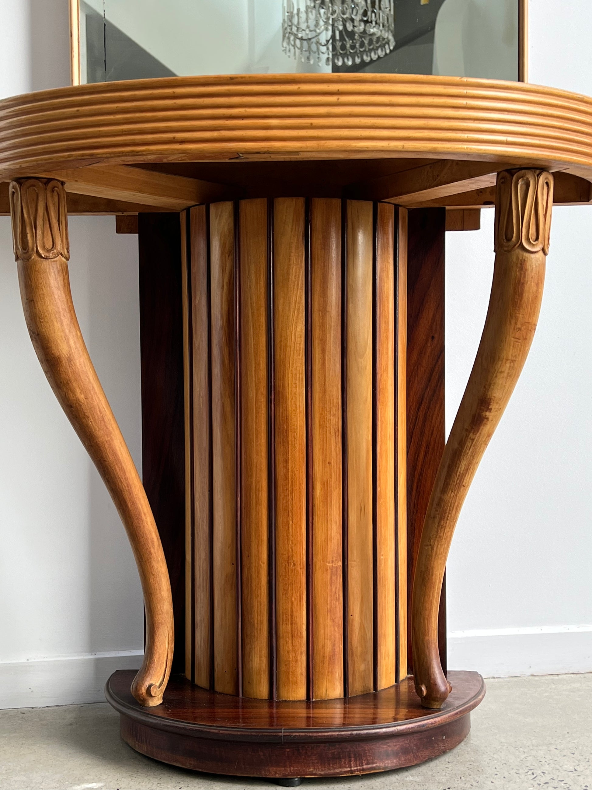 Osvaldo Borsani console with mirror in hand - carved rosewood, 1950s - Lumini Collections