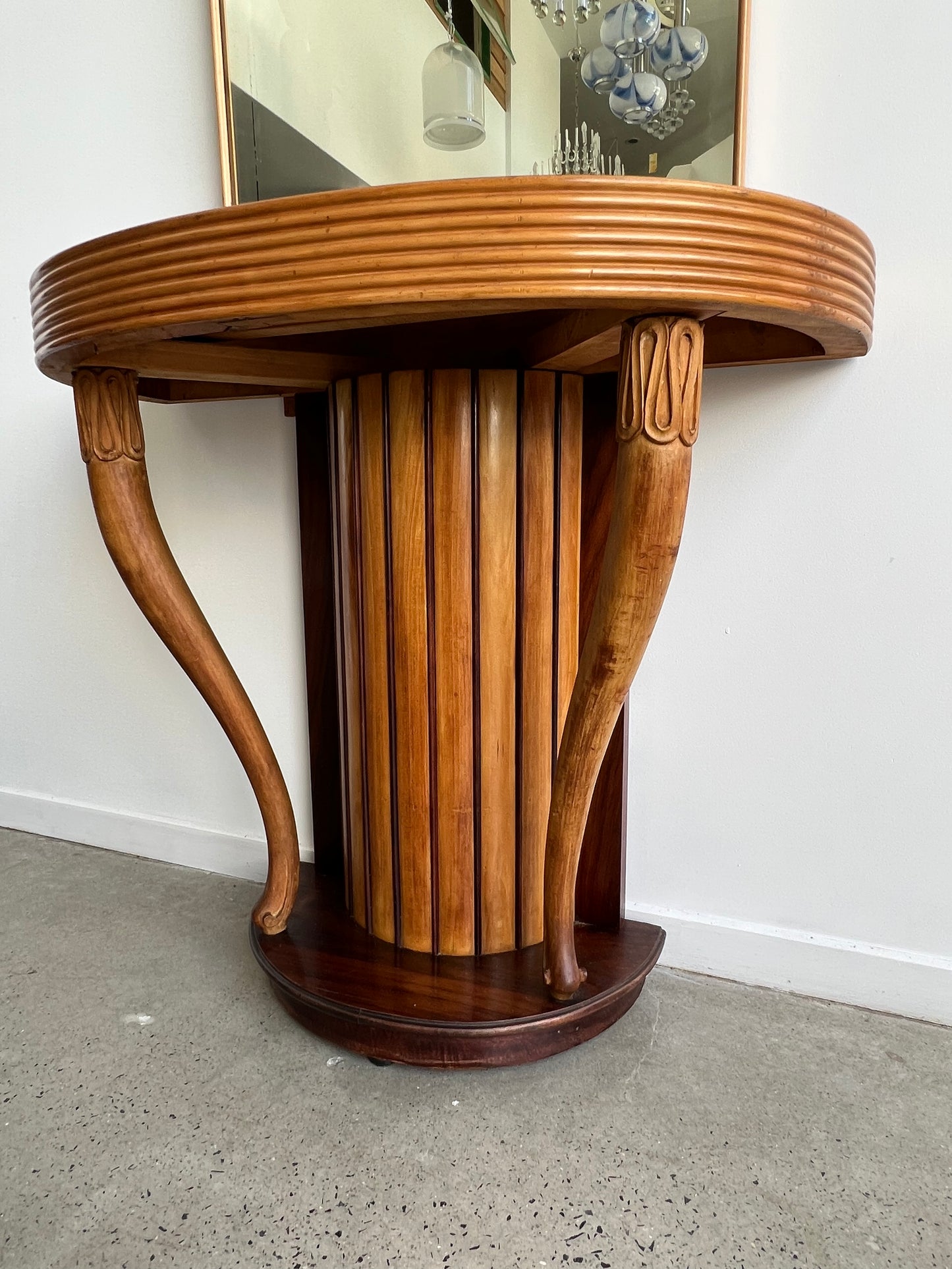 Osvaldo Borsani console with mirror in hand - carved rosewood, 1950s - Lumini Collections