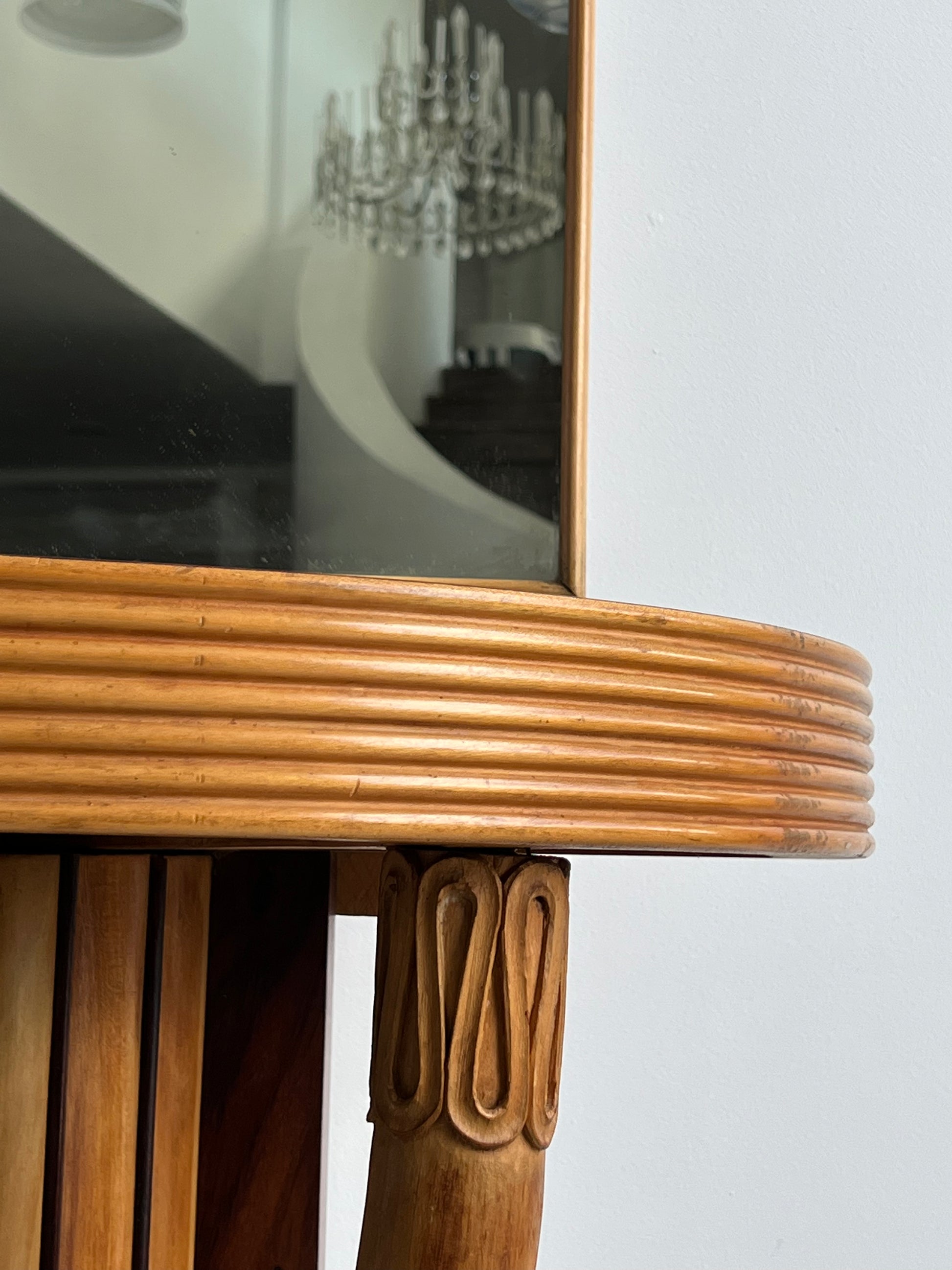 Osvaldo Borsani console with mirror in hand - carved rosewood, 1950s - Lumini Collections