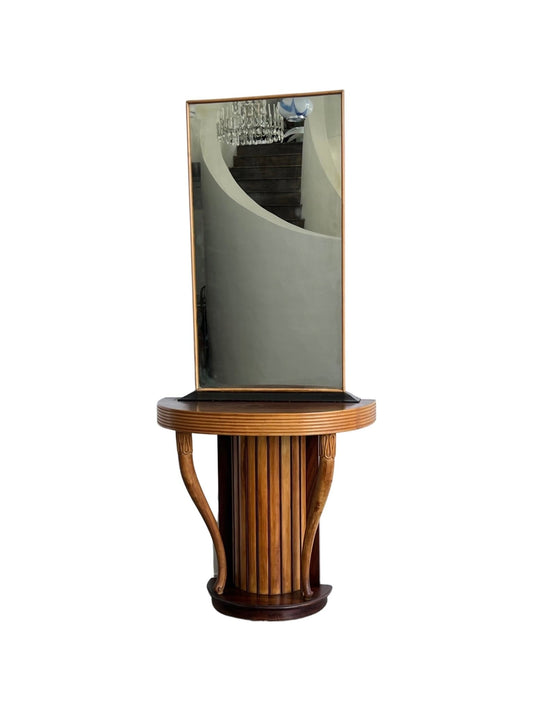 Osvaldo Borsani console with mirror in hand - carved rosewood, 1950s - Lumini Collections