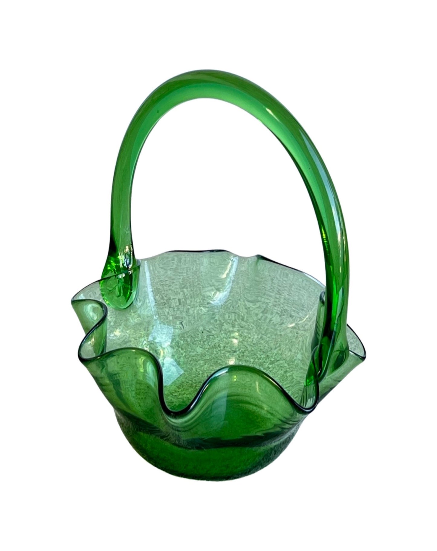 Vetri di Empoli Green Murano Glass Basket, 1960s - Lumini Collections