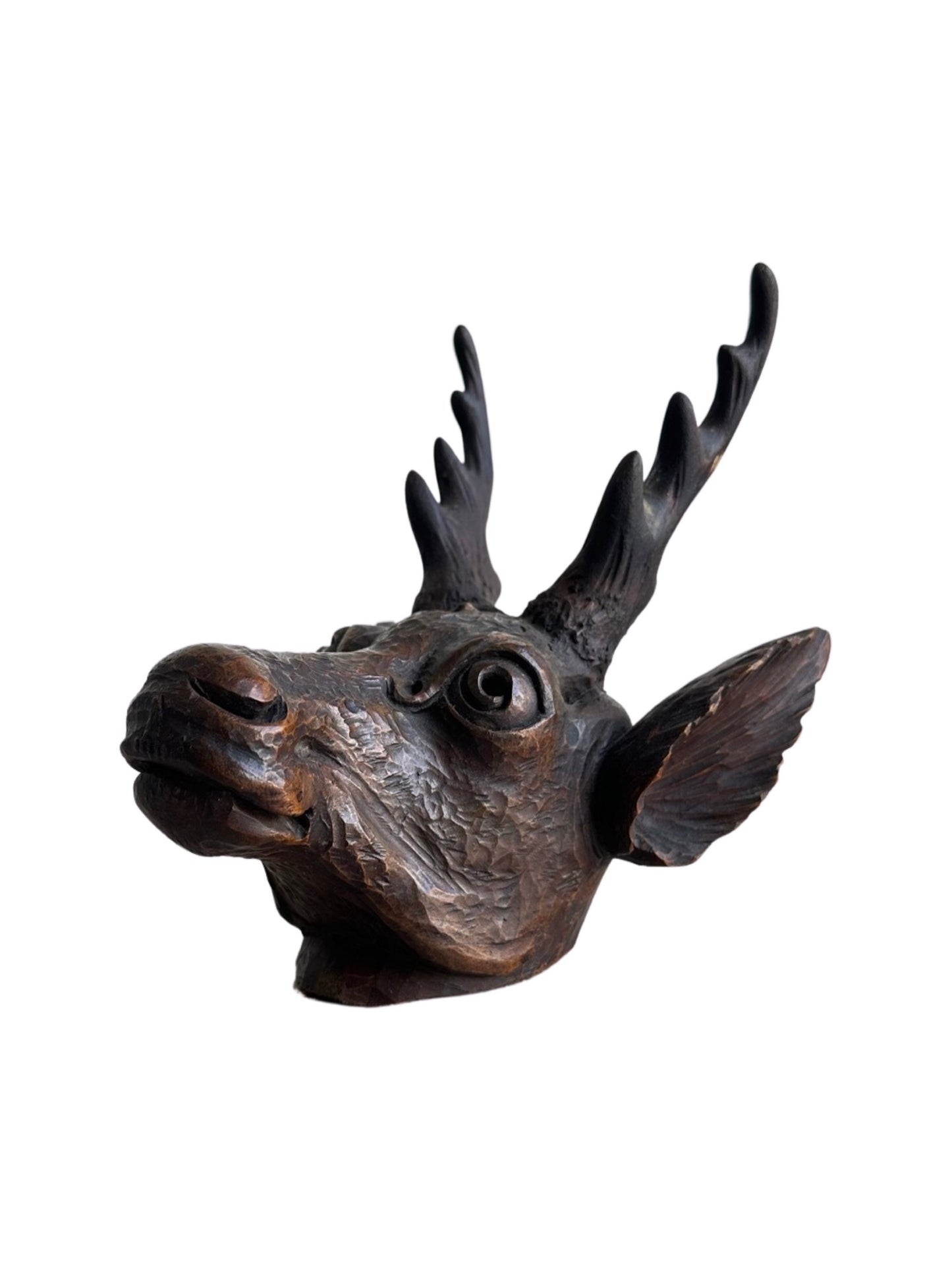 Italian Hand Curved Wood Deer Head, 1970