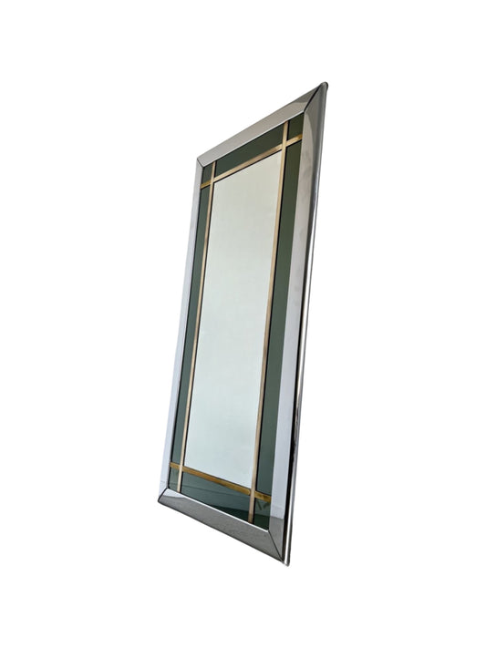 Romeo Rega for Fontana Arte Rectangular Chromed and Brass Floor or Wall Mirror, 1960s