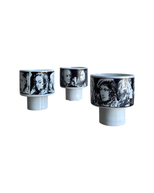 Pietro Annigoni for Porcellane Eva Sud Black and White Set Bowls, 1960s