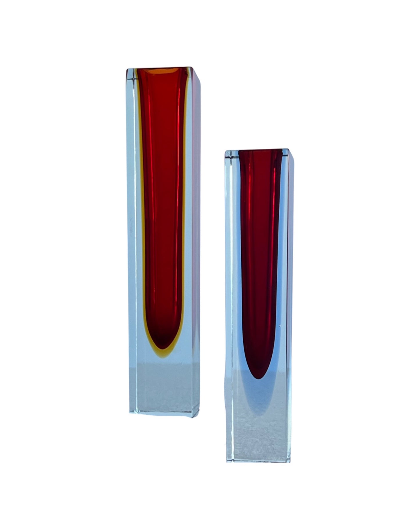 Italian Murano Sommerso Set of Two Red Glass Vases, 1960