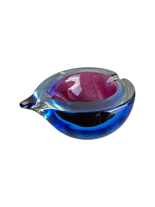 Murano Sommerso Blue and Purple Thick Glass Ashtray, 1970s