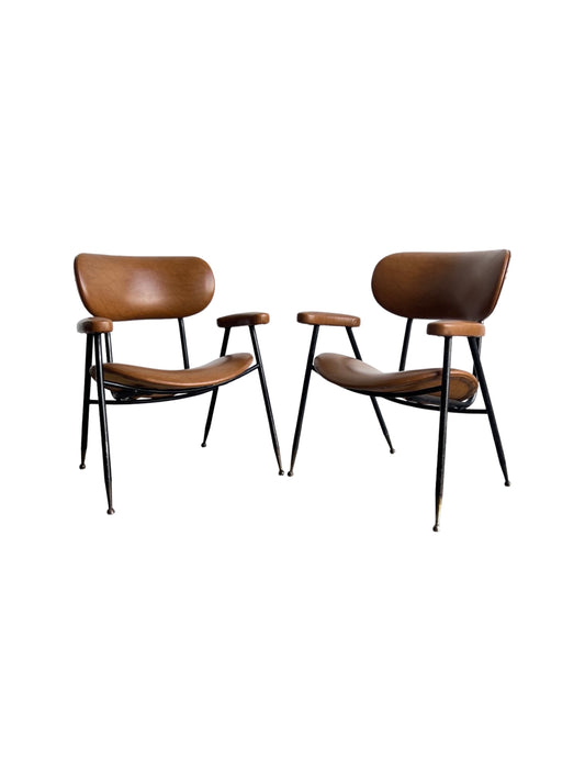 Faux Brown Leather Chairs by Gastone Rinaldi for RIMA, Set of two, 1960s