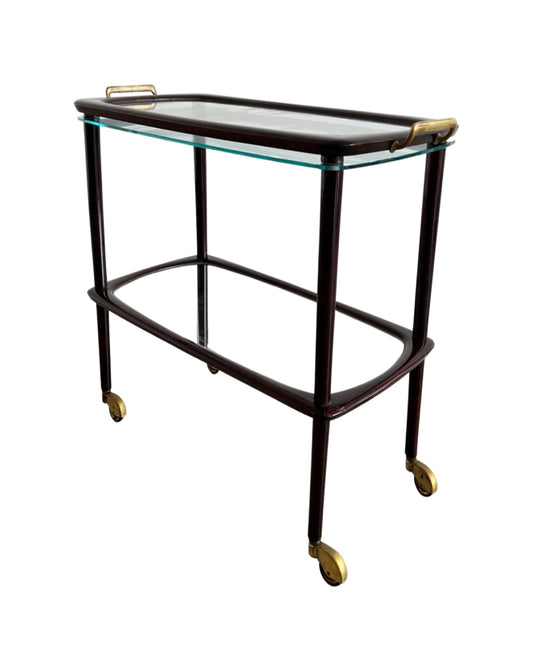 Cesare Lacca, Mahogany Wood and Glass Bar Cart, 1950s