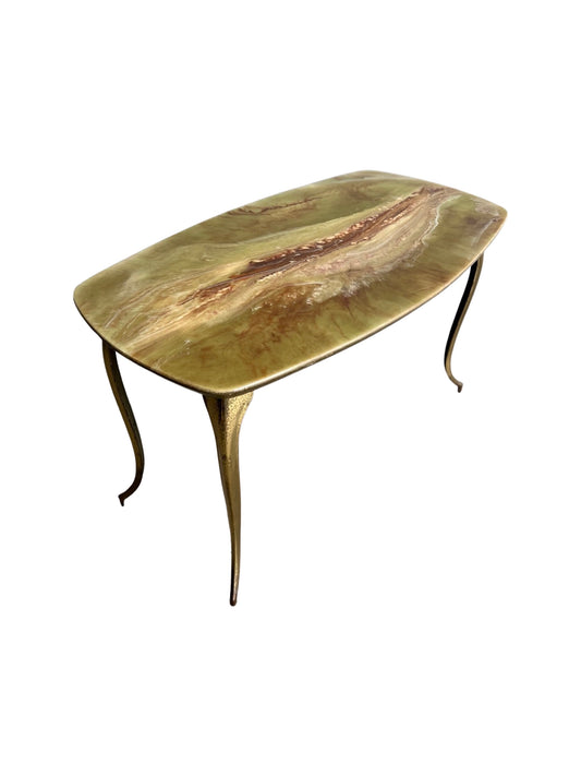 Mid Century Brass Base and Resin Top Italian Coffee Table, 1960s