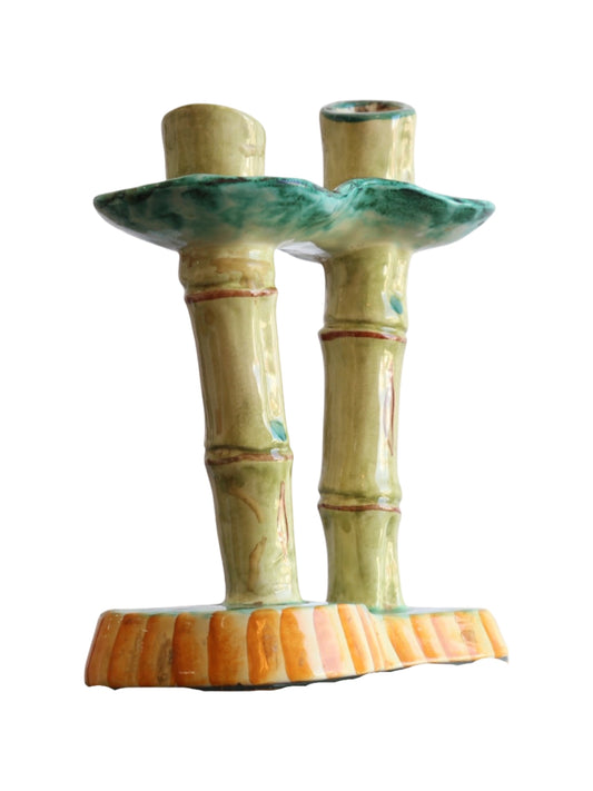 Pucci Umbertide Italian Bamboo Candlesticks Ceramic Holder, 1955s